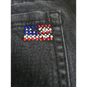 Women's Vintage 90s Y2K DG2 by Diane Gilman Black Boot Cut Jeans Flag Detail 14P